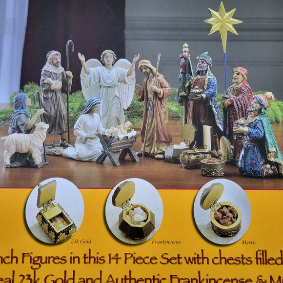 Three Kings Gifts Real Life Nativity 7 inch 14 Pc Set w/ Authentic Gifts in Box - Picture 3 of 6